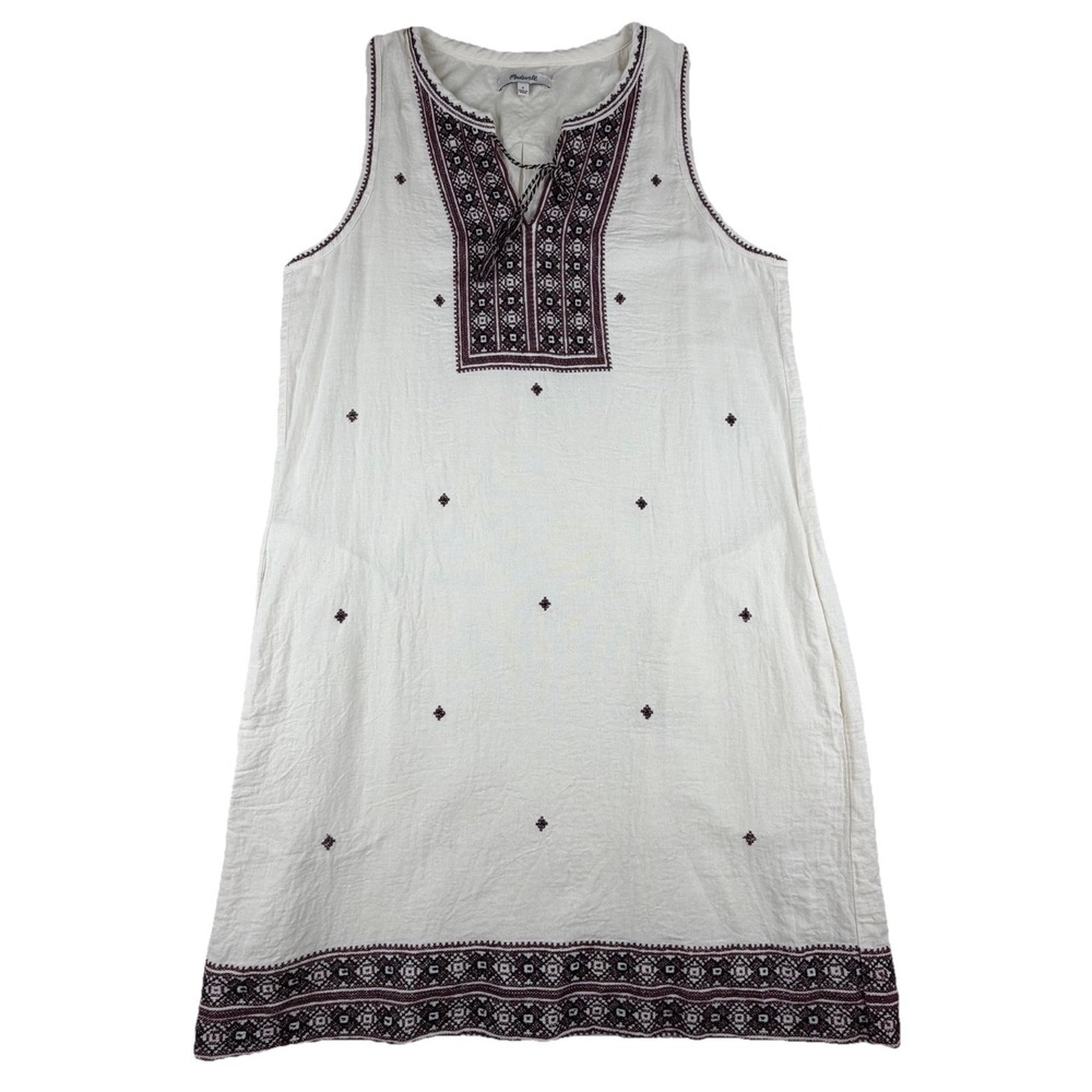Madewell Suncoast‎ Size 4 Embroidered Shift Dress W/ Tassel Cream Cotton Boho
